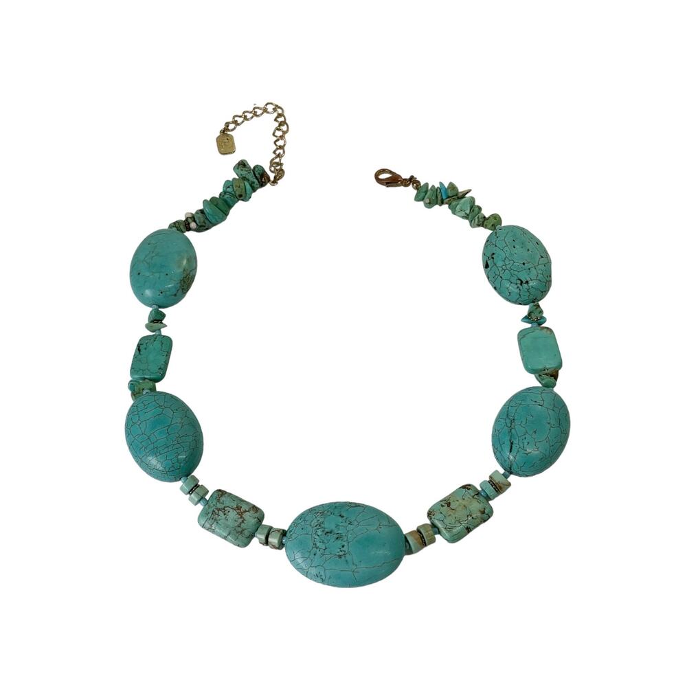1990s Yousi You & I Gold Plate Turquoise Color Stones Chunky Adjustable Necklace